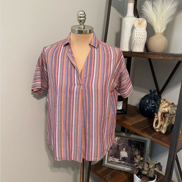 Madewell Courier Button-Back Shirt in Rainbow Stripe Size Women’s SIZE XS - Picture 3 of 11